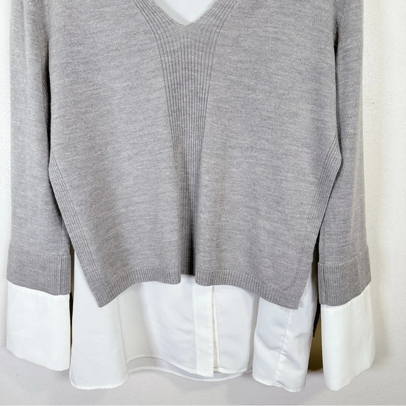 Club Monaco Mixed Media V Neck Sweater In Grey White Color - Picture 5 of 15